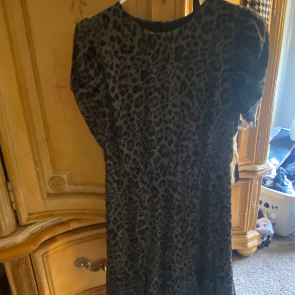 Green and black leopard print dress
